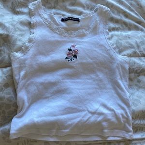 White Embroidered Flower Tank — Brandy Melville